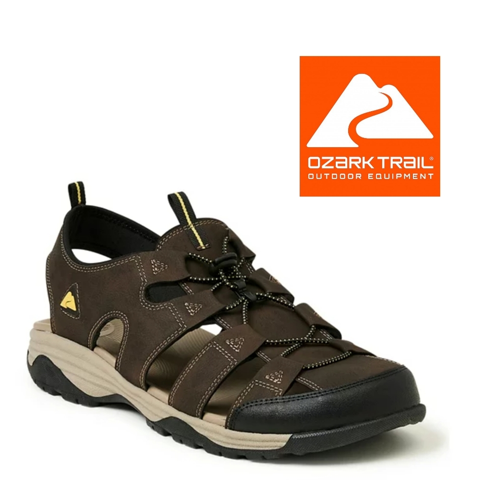 NEW Ozark Trail Men's Outdoor Vegan Leather Brown Round Toe Fisherman Sandals